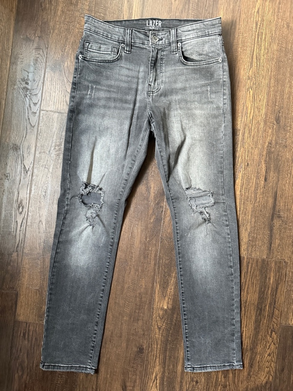 LAZER Distressed Slim Fit Ripped Jeans